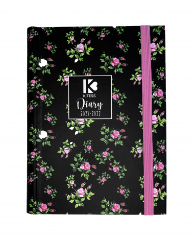 16 Month Diary Planner  Black Flowers