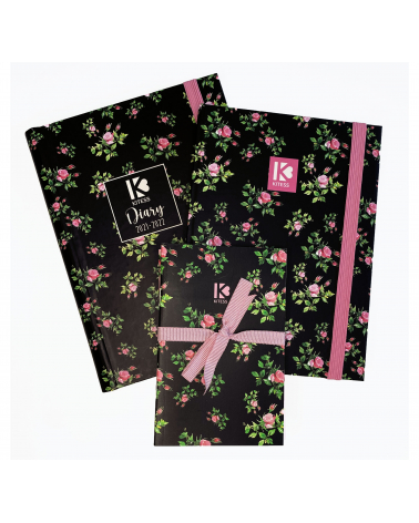 16 Month Diary Planner  Black Flowers