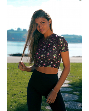 Crop Top Flowers Black